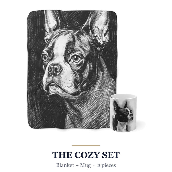 Boston Terrier Cozy Set — 2-Piece Blanket + Mug Gift Set | Charcoal | Tritan