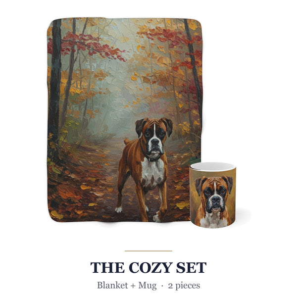 Boxer Cozy Set — 2-Piece Blanket + Mug Gift Set | Autumn Woods | Tritan