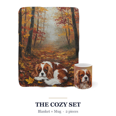 Cavalier King Charles Spaniel Cozy Set — 2-Piece Blanket + Mug Gift Set | Autumn Woods | Tritan