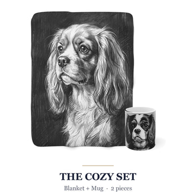 Cavalier King Charles Spaniel Cozy Set — 2-Piece Blanket + Mug Gift Set | Charcoal | Tritan
