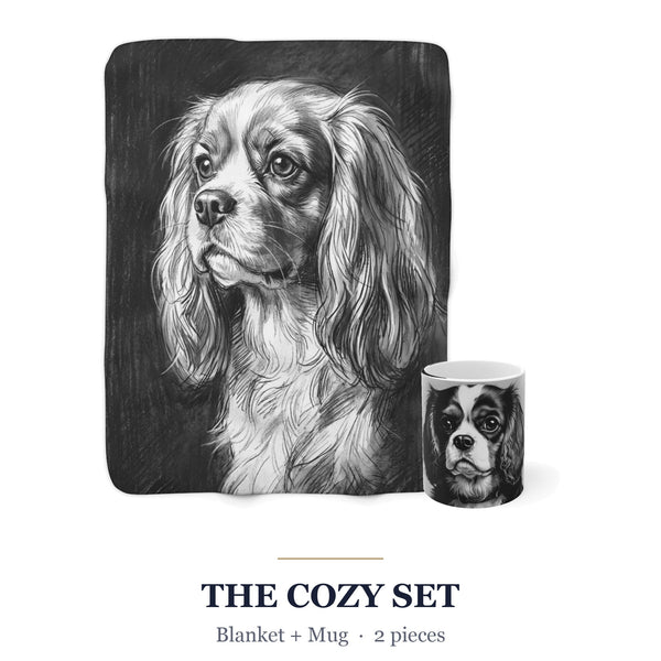 Cavalier King Charles Spaniel Cozy Set — 2-Piece Blanket + Mug Gift Set | Charcoal | Tritan