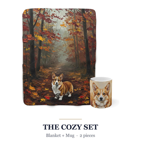 Corgi Cozy Set — 2-Piece Blanket + Mug Gift Set | Autumn Woods | Tritan