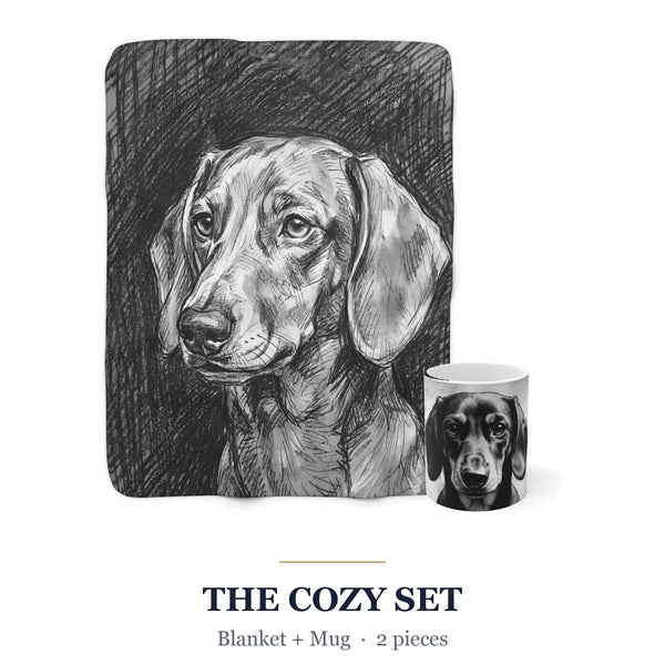 Dachshund Cozy Set — 2-Piece Blanket + Mug Gift Set | Charcoal | Tritan