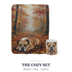 English Bulldog Cozy Set — 2-Piece Blanket + Mug Gift Set | Autumn Woods | Tritan