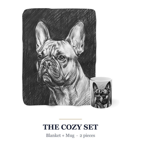 French Bulldog Cozy Set — 2-Piece Blanket + Mug Gift Set | Charcoal | Tritan