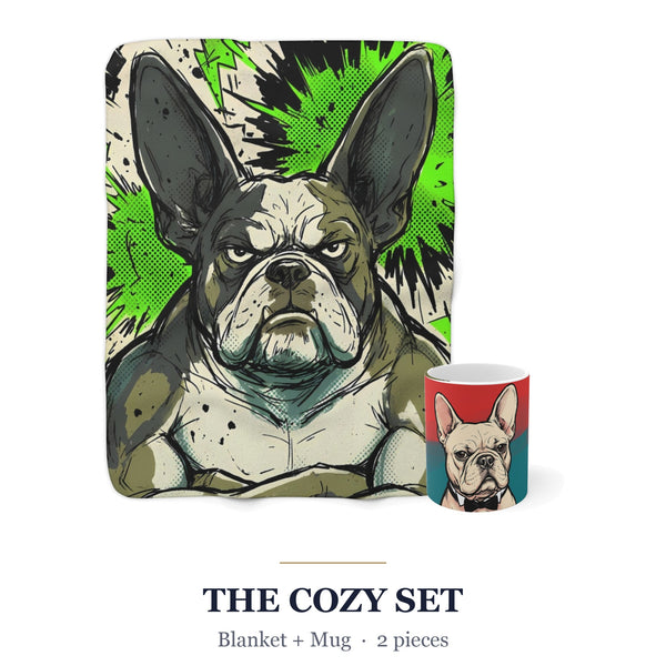 French Bulldog Cozy Set — 2-Piece Blanket + Mug Gift Set | Comic | Tritan