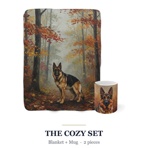 German Shepherd Cozy Set — 2-Piece Blanket + Mug Gift Set | Autumn Woods | Tritan