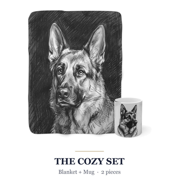 German Shepherd Cozy Set — 2-Piece Blanket + Mug Gift Set | Charcoal | Tritan
