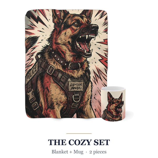 German Shepherd Cozy Set — 2-Piece Blanket + Mug Gift Set | Comic | Tritan