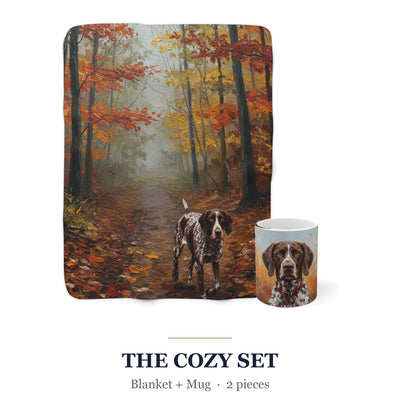 German Shorthaired Pointer Cozy Set — 2-Piece Blanket + Mug Gift Set | Autumn Woods | Tritan