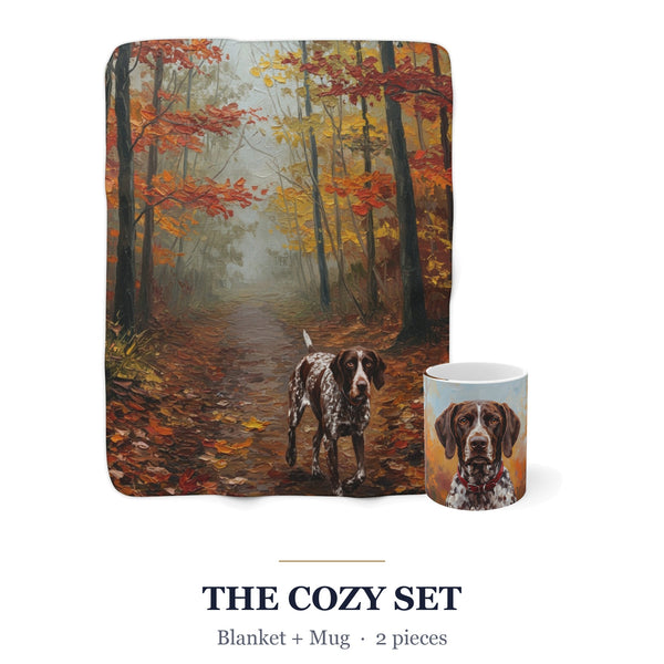 German Shorthaired Pointer Cozy Set — 2-Piece Blanket + Mug Gift Set | Autumn Woods | Tritan