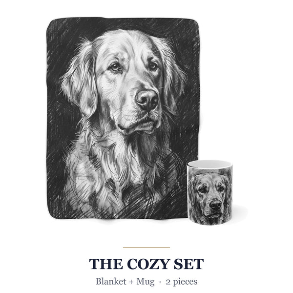 Golden Retriever Cozy Set — 2-Piece Blanket + Mug Gift Set | Charcoal | Tritan