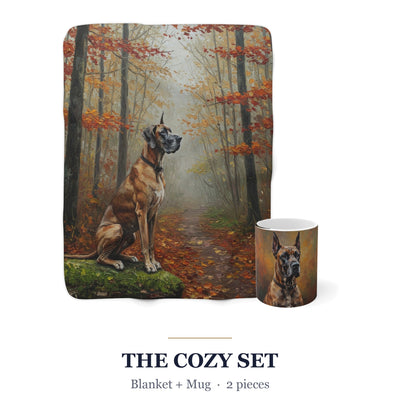 Great Dane Cozy Set — 2-Piece Blanket + Mug Gift Set | Autumn Woods | Tritan