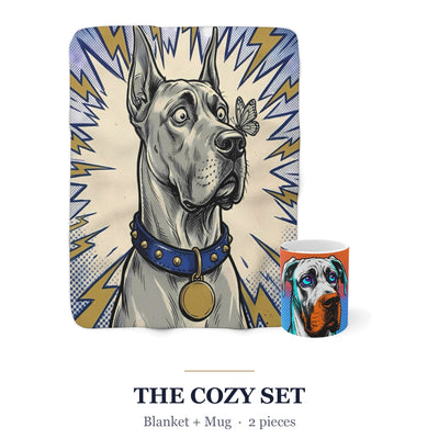 Great Dane Cozy Set — 2-Piece Blanket + Mug Gift Set | Comic | Tritan