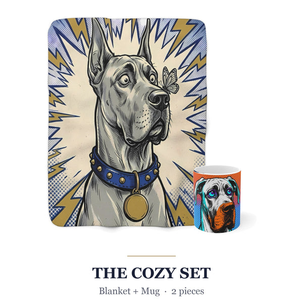 Great Dane Cozy Set — 2-Piece Blanket + Mug Gift Set | Comic | Tritan