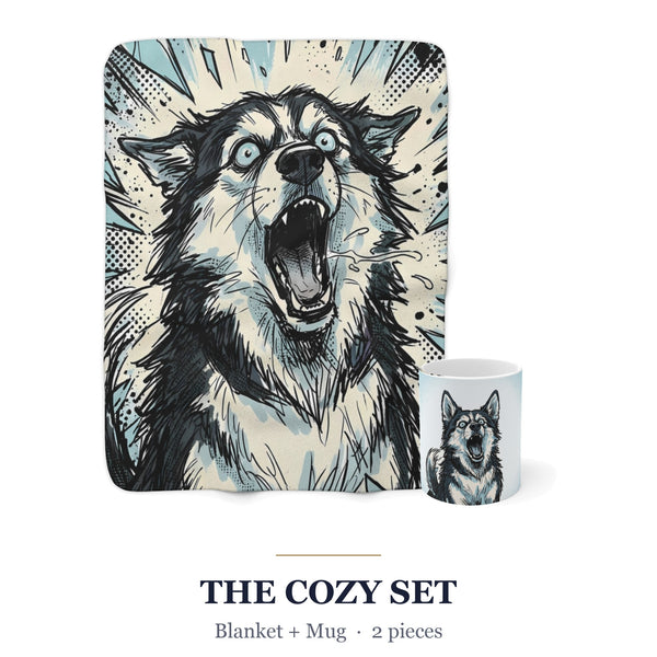 Husky Cozy Set — 2-Piece Blanket + Mug Gift Set | Comic | Tritan