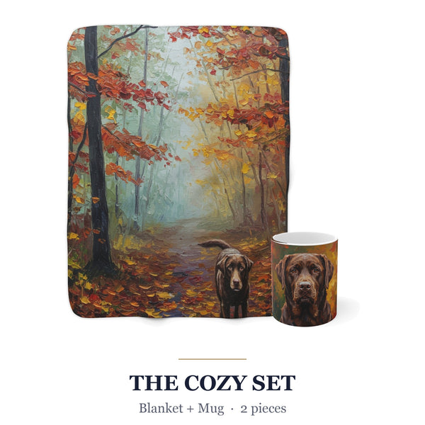 Labrador Retriever Cozy Set — 2-Piece Blanket + Mug Gift Set | Autumn Woods | Tritan