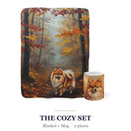 Pomeranian Cozy Set — 2-Piece Blanket + Mug Gift Set | Autumn Woods | Tritan