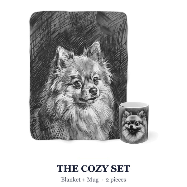 Pomeranian Cozy Set — 2-Piece Blanket + Mug Gift Set | Charcoal | Tritan