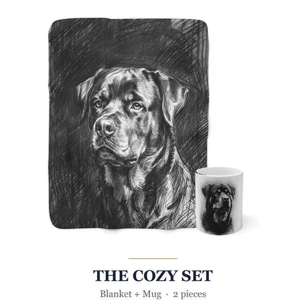 Rottweiler Cozy Set — 2-Piece Blanket + Mug Gift Set | Charcoal | Tritan