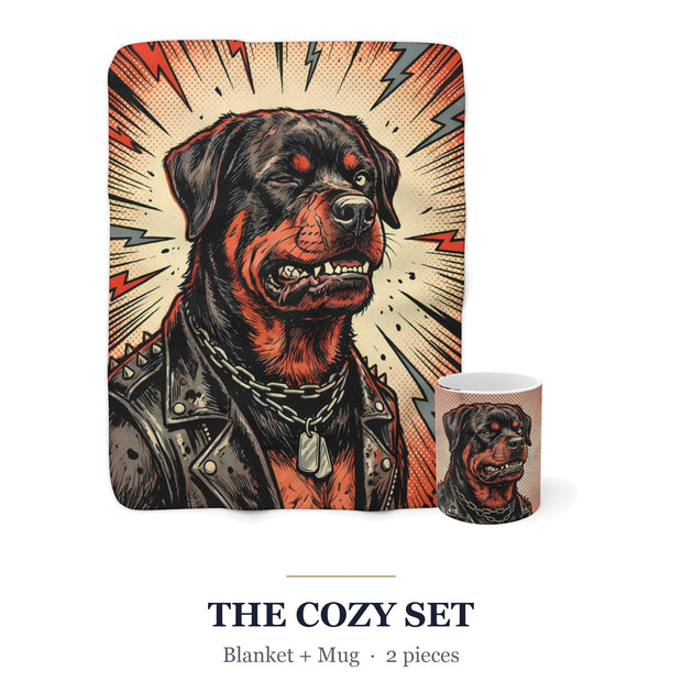 Rottweiler Cozy Set — 2-Piece Blanket + Mug Gift Set | Comic | Tritan