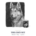 Siberian Husky Cozy Set — 2-Piece Blanket + Mug Gift Set | Charcoal | Tritan