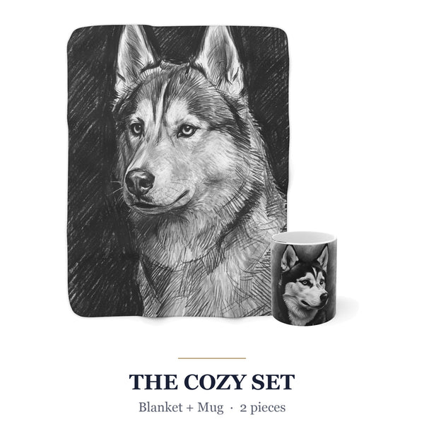 Siberian Husky Cozy Set — 2-Piece Blanket + Mug Gift Set | Charcoal | Tritan