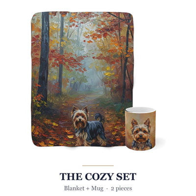Yorkshire Terrier Cozy Set — 2-Piece Blanket + Mug Gift Set | Autumn Woods | Tritan