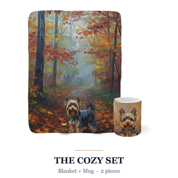 Yorkshire Terrier Cozy Set — 2-Piece Blanket + Mug Gift Set | Autumn Woods | Tritan