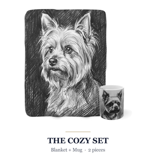 Yorkshire Terrier Cozy Set — 2-Piece Blanket + Mug Gift Set | Charcoal | Tritan