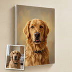 Custom Dog Portrait Canvas by Tritan, Animated Cartoon Gouache Style with Original Dog Photo Inset