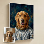 Custom Dog Portrait Canvas by Tritan, Cosmic Explorer Space Style with Original Dog Photo Inset