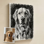 Custom Dog Portrait Canvas by Tritan, Charcoal Sketch Style with Original Dog Photo Inset