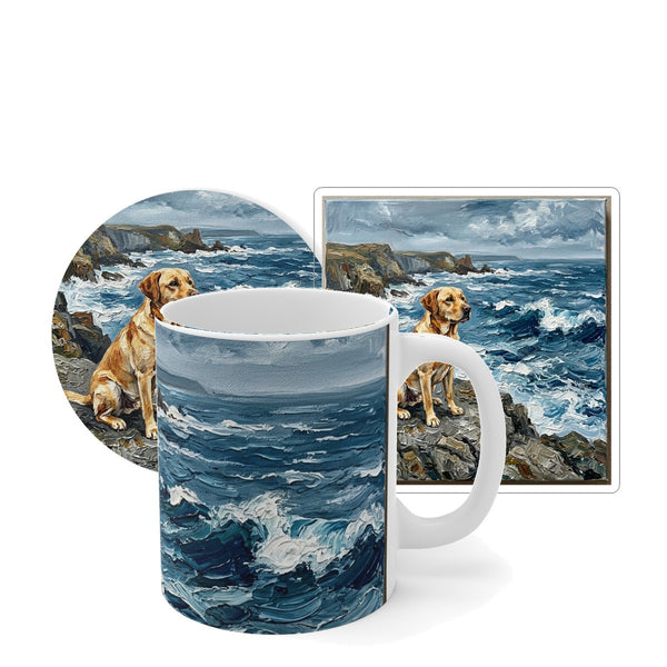 Labrador Retriever Coastal Cliffside Gift Set | Mug + Coaster + Sticker | Tritan