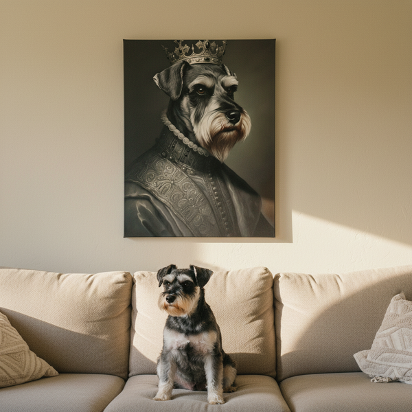 Miniature Schnauzer Renaissance Royal Portrait Canvas Wall Art, Regal Dog Painting, Miniature Schnauzer Lover Gift, Stretched Canvas — Lifestyle View