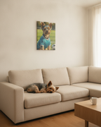 Yorkshire Terrier Oil Painting Soccer Portrait Canvas Wall Art | Yorkie Dog Lover Gift | Pet Decor for Home