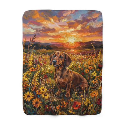 Dachshund Acrylic Gallery Print Sunset Prairie Throw Blanket | Premium Dog Prints | Tritan