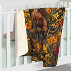 Dachshund Acrylic sherpa blanket by Tritan, on bed