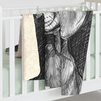 Dachshund Charcoal sherpa blanket by Tritan, on bed