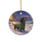 Dachshund Christmas Storybook ceramic ornament by Tritan, front