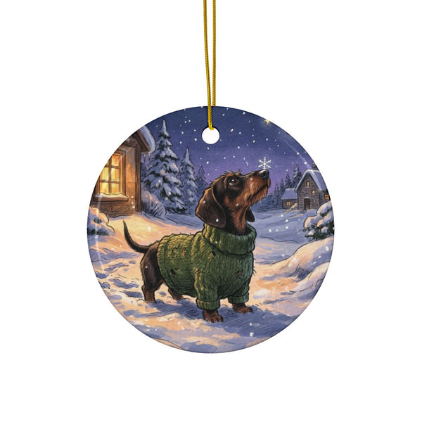 Dachshund Christmas Storybook Ceramic Tree Ornament, Storybook Dog Art, Dachshund Lover Gift