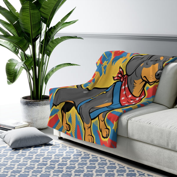 Dachshund Comic Pop Art Throw Blanket | Premium Dog Prints | Tritan — Lifestyle View
