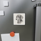 Dachshund Graphite die-cut magnet by Tritan, on the fridge