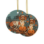 Dachshund Halloween Poster ceramic ornament by Tritan, front and back