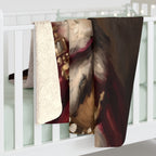 Dachshund Kings & Queens sherpa blanket by Tritan, on bed