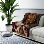 Dachshund Kings & Queens sherpa blanket by Tritan, on sofa