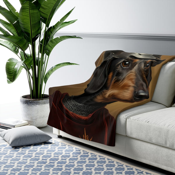Dachshund Medieval Knight Portrait Regal Throw Blanket | Premium Dog Prints | Tritan — Lifestyle View