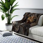 Dachshund Medieval Knight sherpa blanket by Tritan, on sofa