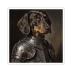 Dachshund Medieval Knight vinyl sticker by Tritan, front