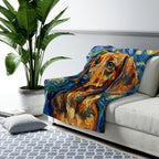 Dachshund Post-Impressionist sherpa blanket by Tritan, on sofa
